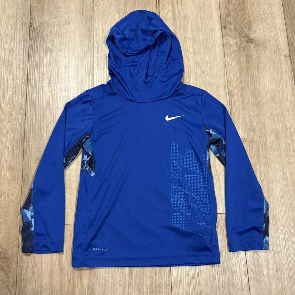 Nike DriFit Hoodie Youth L 7 Blue Swoosh Long Sleeve Light Weight